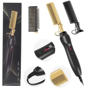 Hair Straightener Comb 2 IN 1 Copper Metal Hot Hair Comb