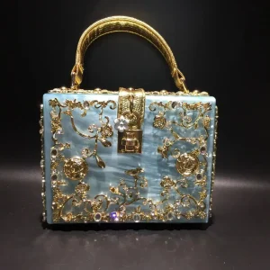 Luxury Designer Shimmer Acrylic Box Glitter Rhinestones Diamond Evening Bag Clutch Purse