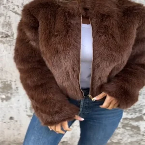 Plus size autumn and winter fashion casual fur high-necked zippered jacket