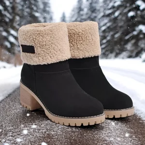 Winter Faux Fur Snow Boots Platform Block Chunky Heels Pull On Comfortable Outdoor Suede Warm Boots
