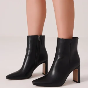 Women's Square Toe Ankle Boots Block Chunky High Heels Side Zipper
